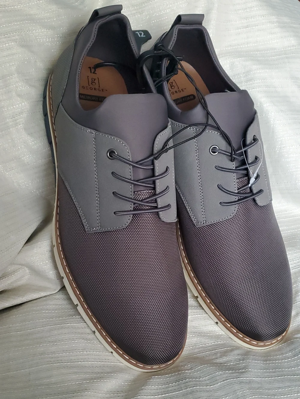 George Men's Gray Oxford Elastic Lace Slip On Shoes